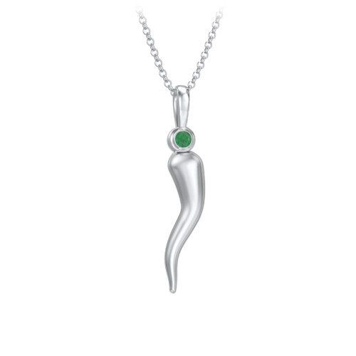 Men's Italian Horn Necklace with 2 Birthstones – Sterling Silver with Emerald