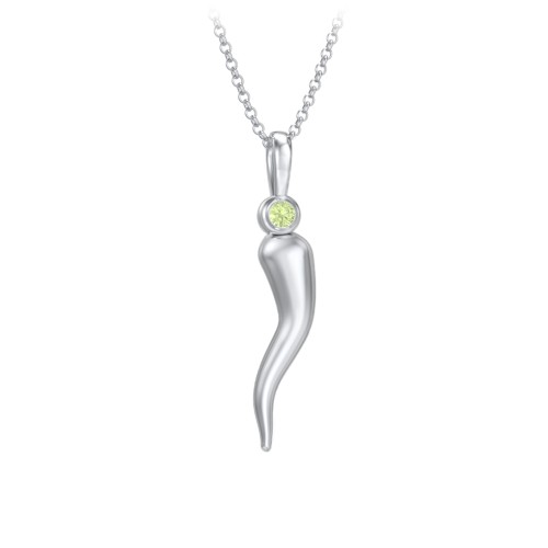 Men's Italian Horn Necklace with 2 Birthstones – Sterling Silver with Peridot