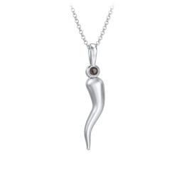 Men's Italian Horn Necklace with 2 Birthstones in 925 Sterling Silver with Smokey Quartz