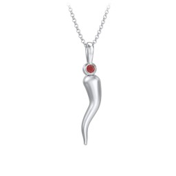 Men's Italian Horn Necklace with 2 Birthstones in 925 Sterling Silver with Garnet