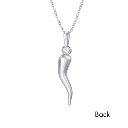 Men's Italian Horn Necklace with 2 Birthstones – Sterling Silver with Diamond