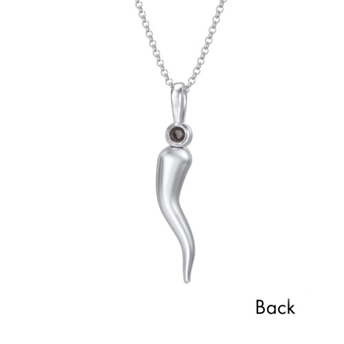 Men's Italian Horn Necklace with 2 Birthstones – Sterling Silver with Smokey Quartz