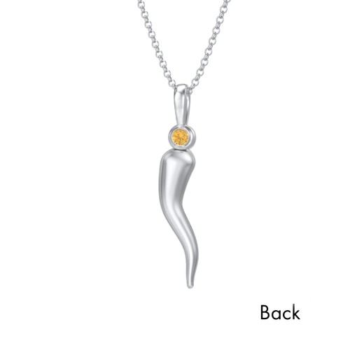 Men's Italian Horn Necklace with 2 Birthstones – Sterling Silver with Citrine