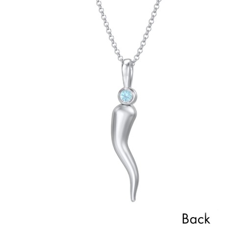 Men's Italian Horn Necklace with 2 Birthstones – Sterling Silver with Blue Topaz