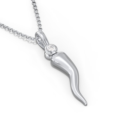 Men's Italian Horn Necklace with 2 Birthstones – Sterling Silver with Diamond