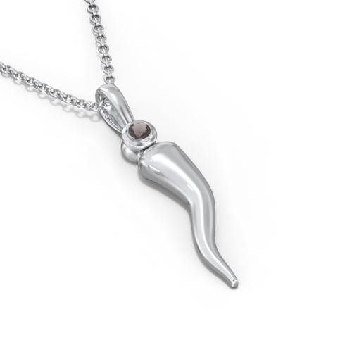 Men's Italian Horn Necklace with 2 Birthstones – Sterling Silver with Smokey Quartz