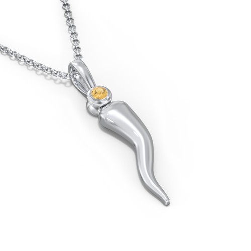 Men's Italian Horn Necklace with 2 Birthstones – Sterling Silver with Citrine