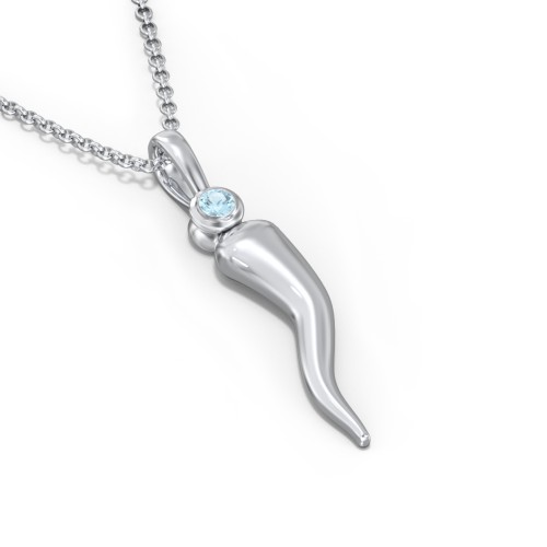 Men's Italian Horn Necklace with 2 Birthstones – Sterling Silver with Blue Topaz