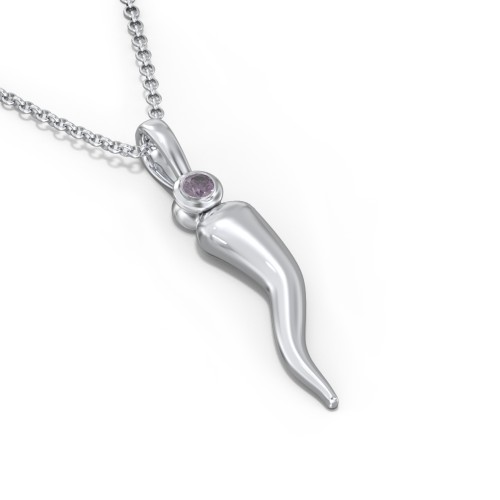 Men's Italian Horn Necklace with 2 Birthstones – Sterling Silver with Alexandrite