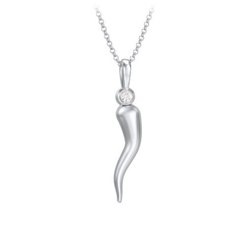 Men's Italian Horn Necklace with 2 Birthstones – Sterling Silver with Diamond