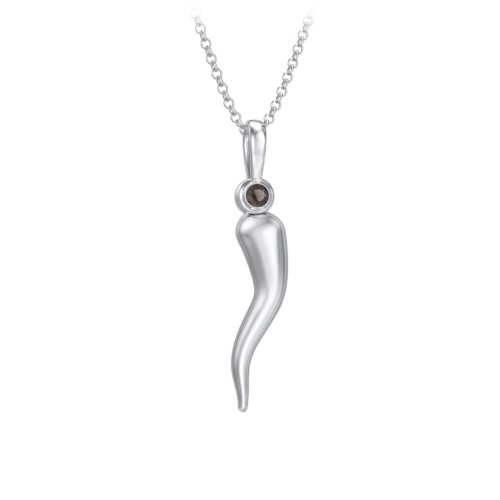 Men's Italian Horn Necklace with 2 Birthstones – Sterling Silver with Smokey Quartz