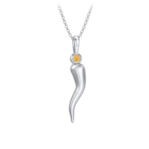 Men's Italian Horn Necklace with 2 Birthstones – Sterling Silver with Citrine