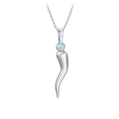 Men's Italian Horn Necklace with 2 Birthstones – Sterling Silver with Blue Topaz