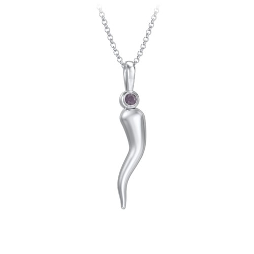 Men's Italian Horn Necklace with 2 Birthstones – Sterling Silver with Alexandrite