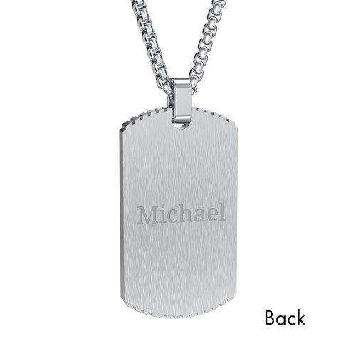 Men’s Engravable Stainless Steel Dog Tag Necklace with Carbon Fiber Inlay – Stainless Steel
