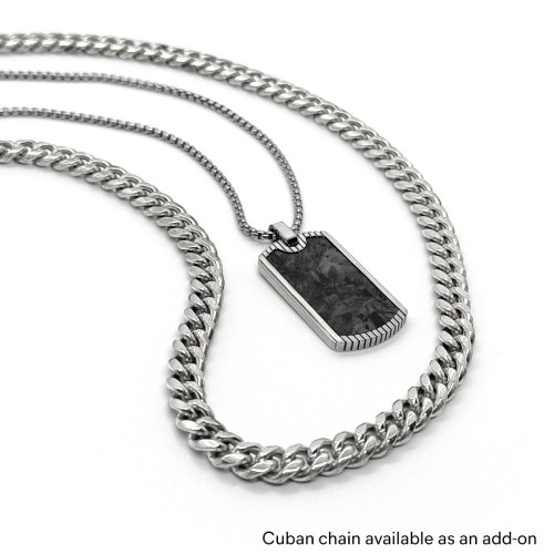 Men’s Engravable Stainless Steel Dog Tag Necklace with Carbon Fiber Inlay – Stainless Steel