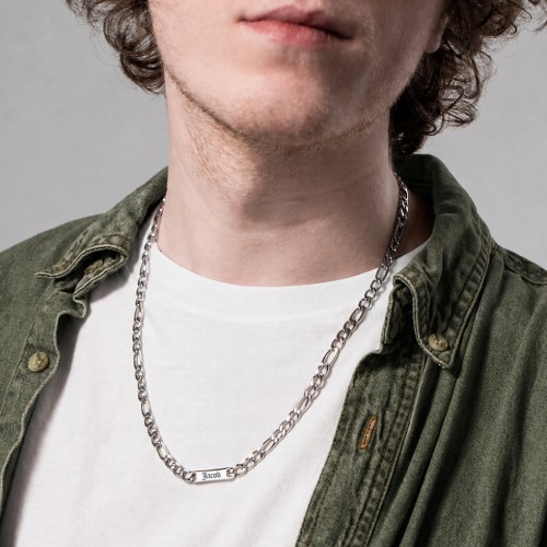 Men’s Figaro Chain with 1 Engravable Bar – Stainless Steel