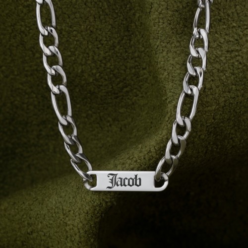 Men’s Figaro Chain with 1 Engravable Bar – Stainless Steel
