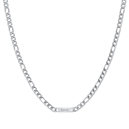 Men’s Figaro Chain with 1 Engravable Bar – Stainless Steel