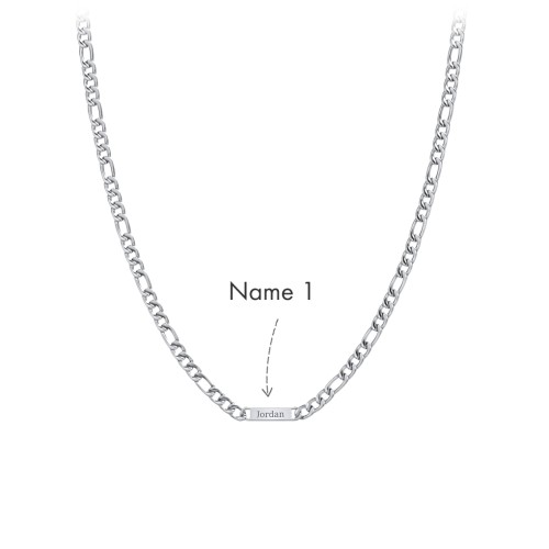 Men’s Figaro Chain with 1 Engravable Bar – Stainless Steel