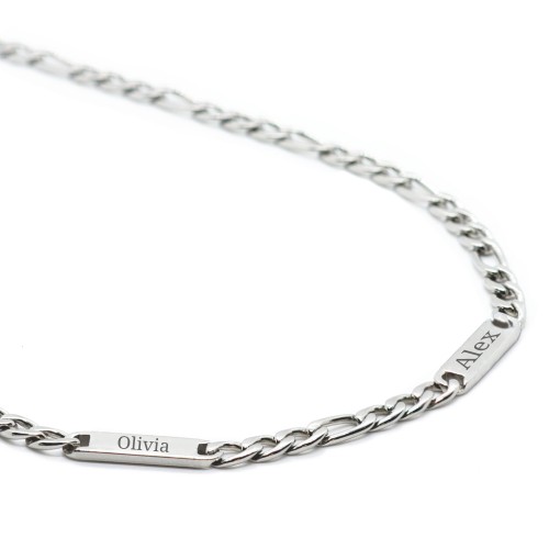 Men’s Figaro Chain with 2 Engravable Bars – Stainless Steel
