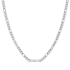 Men’s Figaro Chain with 3 Engravable Bars – Stainless Steel