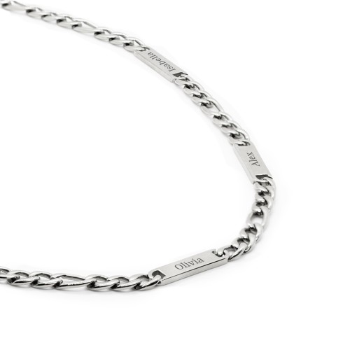 Men’s Figaro Chain with 3 Engravable Bars – Stainless Steel