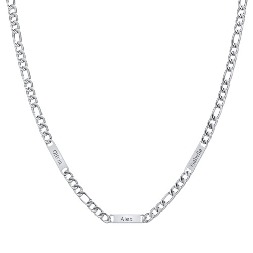 Men’s Figaro Chain with 3 Engravable Bars – Stainless Steel