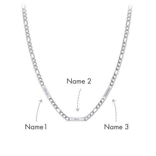 Men’s Figaro Chain with 3 Engravable Bars – Stainless Steel