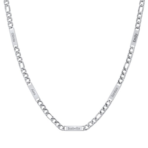 Men’s Figaro Chain with 5 Engravable Bars – Stainless Steel