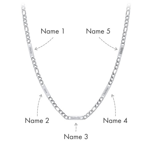 Men’s Figaro Chain with 5 Engravable Bars – Stainless Steel
