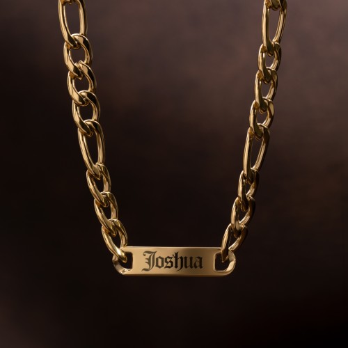 Men’s Figaro Chain with 1 Engravable Bar – Stainless Steel
