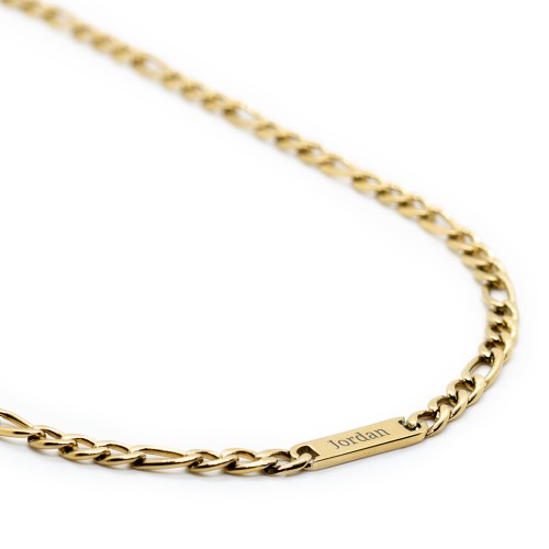 Men’s Figaro Chain with 1 Engravable Bar – Stainless Steel