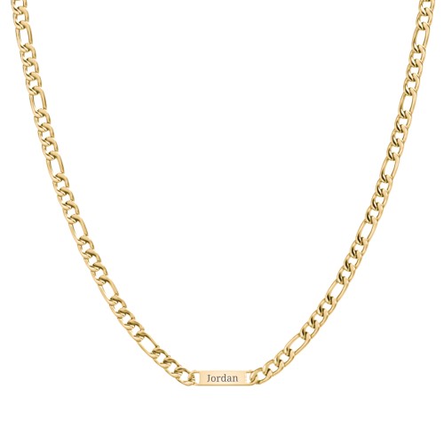 Men’s Figaro Chain with 1 Engravable Bar – Stainless Steel