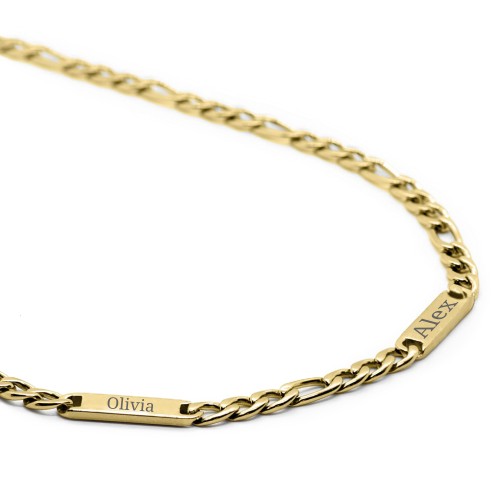 Men’s Figaro Chain with 2 Engravable Bars – Stainless Steel