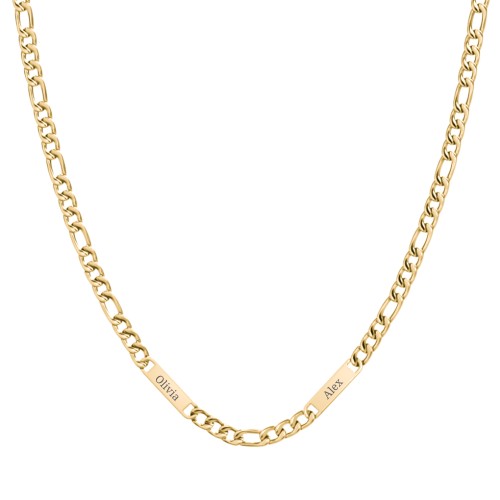 Men’s Figaro Chain with 2 Engravable Bars – Stainless Steel