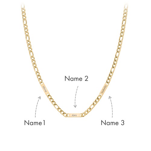Men’s Figaro Chain with 3 Engravable Bars – Stainless Steel