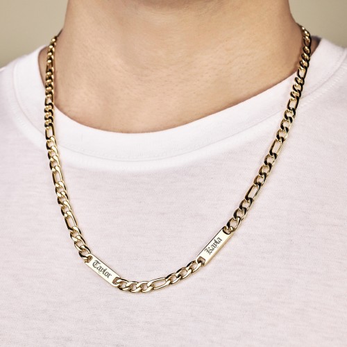Men’s Figaro Chain with 4 Engravable Bars – Stainless Steel