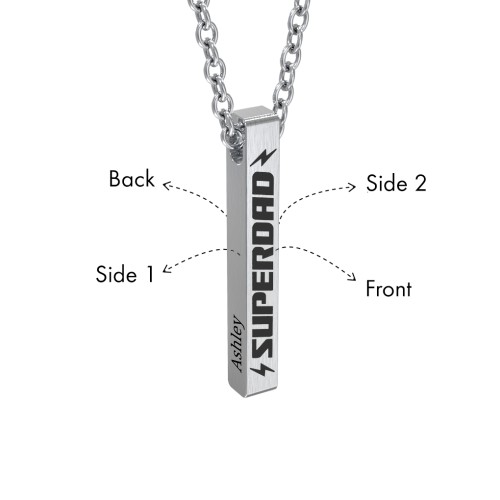 Men’s Engravable SUPERDAD Stainless 3D Bar Necklace – Stainless Steel
