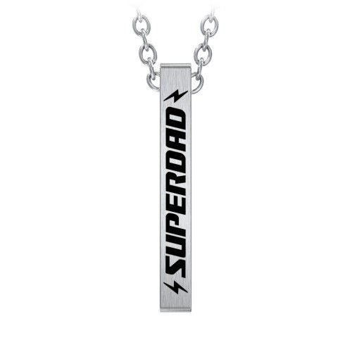 Men’s Engravable SUPERDAD Stainless 3D Bar Necklace – Stainless Steel