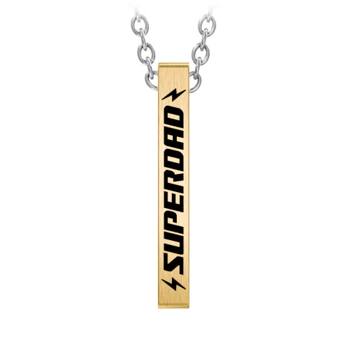 Men’s Engravable SUPERDAD Yellow 3D Bar Necklace – Stainless Steel