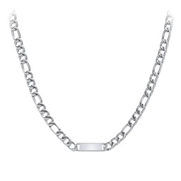 Men's Bold Figaro Adjustable Chain with Engravable Bar - Stainless Steel