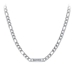 Men's Bold Figaro Adjustable Chain with Engravable Bar - Stainless Steel