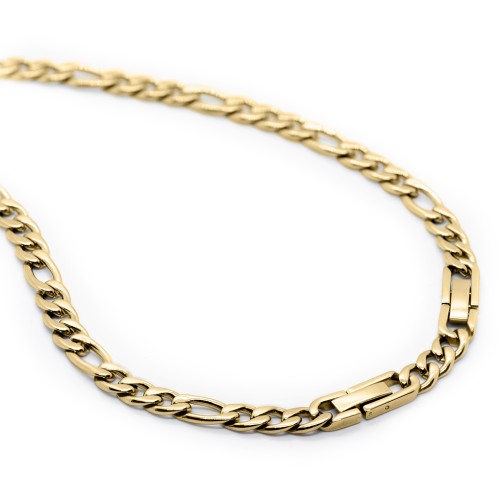 Men's Bold Figaro Adjustable Chain with Engravable Bar - Yellow Ion-Plated