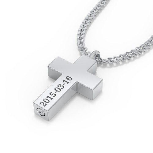 Men's Engravable Cross Urn Necklace - Stainless Steel