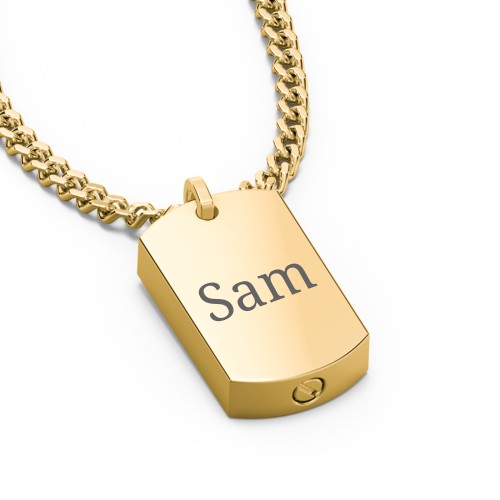 Men’s Engravable Dog Tag Urn Necklace - Yellow Ion-Plated