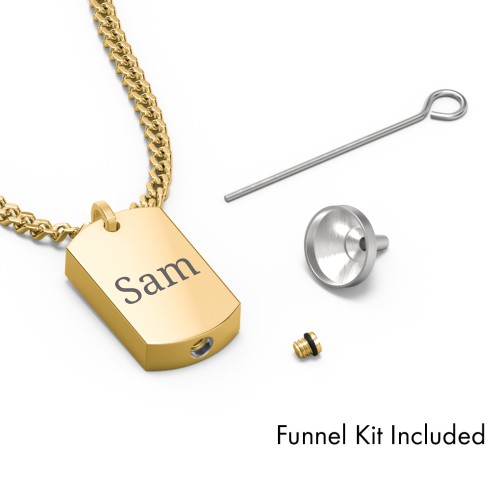 Men’s Engravable Dog Tag Urn Necklace - Yellow Ion-Plated