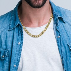 Men's 22" Figaro Chain Necklace in Stainless Steel - 10mm