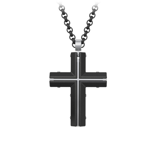 Engravable Black Steel Cross with Stainless Steel Detailing