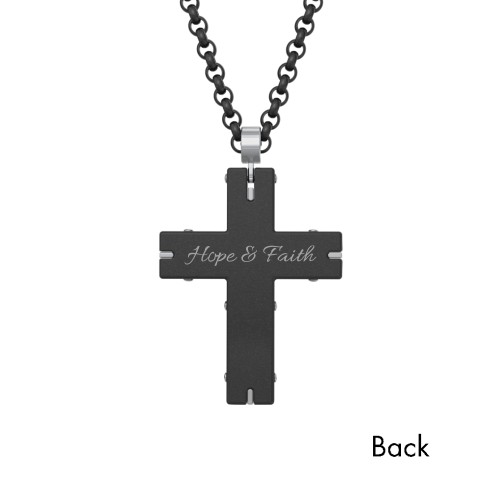 Engravable Black Steel Cross with Stainless Steel Detailing – Stainless Steel
